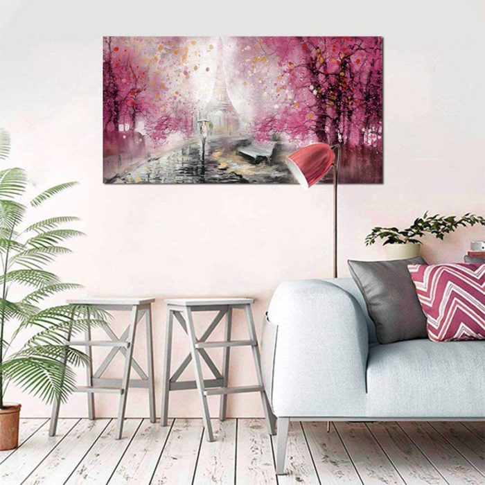 Pink Aspen Tree Oil Painting Birch Tree Art Home Decoration - Image 4