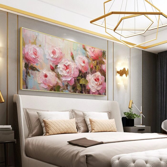 3D Flower Canvas Wall Art Paintings on Canvas Horizontal Pink Rose Wall Art Wall Decor Paintings For Living Room - Image 6