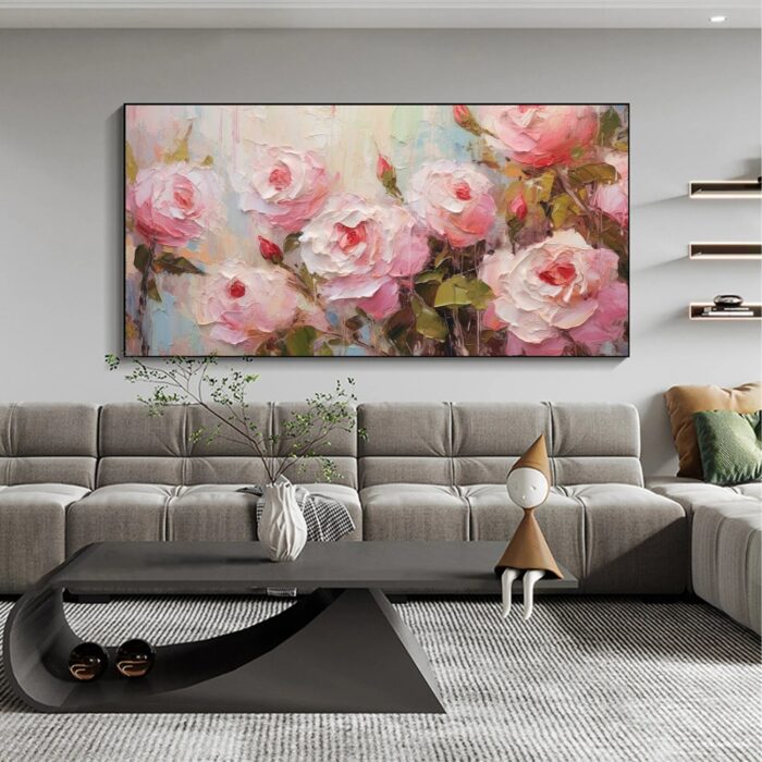 3D Flower Canvas Wall Art Paintings on Canvas Horizontal Pink Rose Wall Art Wall Decor Paintings For Living Room - Image 3