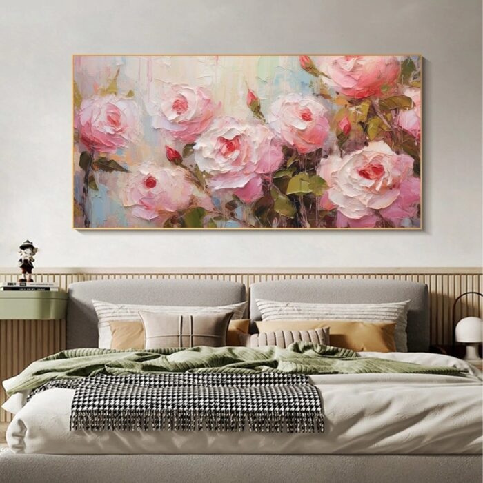 3D Flower Canvas Wall Art Paintings on Canvas Horizontal Pink Rose Wall Art Wall Decor Paintings For Living Room - Image 5