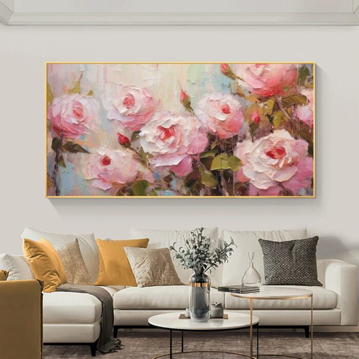 3D Flower Canvas Wall Art Paintings on Canvas Horizontal Pink Rose Wall Art Wall Decor Paintings For Living Room