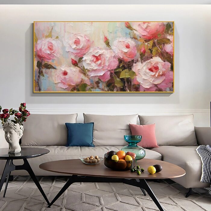 3D Flower Canvas Wall Art Paintings on Canvas Horizontal Pink Rose Wall Art Wall Decor Paintings For Living Room - Image 4