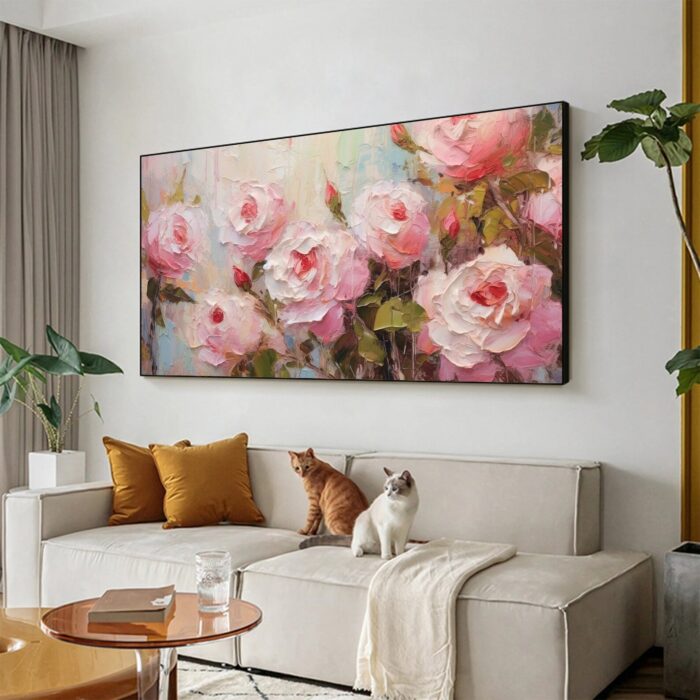 3D Flower Canvas Wall Art Paintings on Canvas Horizontal Pink Rose Wall Art Wall Decor Paintings For Living Room - Image 7