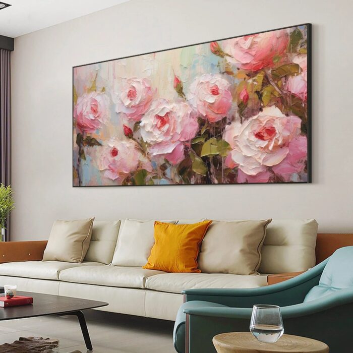 3D Flower Canvas Wall Art Paintings on Canvas Horizontal Pink Rose Wall Art Wall Decor Paintings For Living Room - Image 8