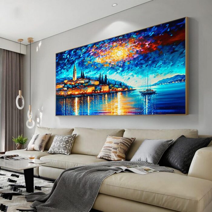 Coastal Cities Canvas Wall Art Blue Seaside Landscape Canvas Art Home Decor - Image 9