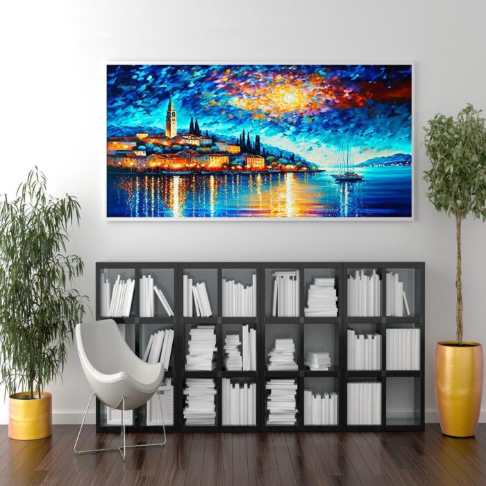 Coastal Cities Canvas Wall Art Blue Seaside Landscape Canvas Art Home Decor - Image 7