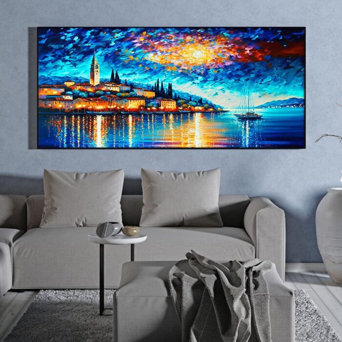 Coastal Cities Canvas Wall Art Blue Seaside Landscape Canvas Art Home Decor - Image 4