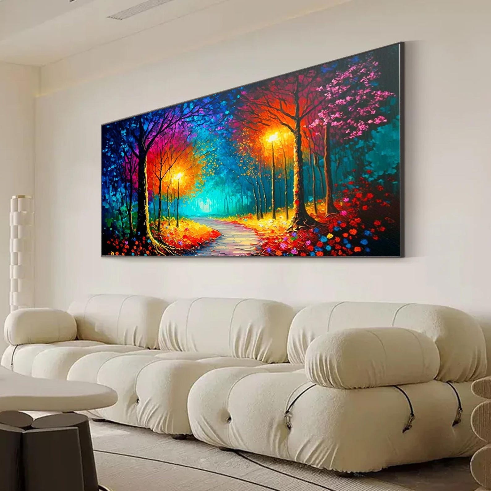 Colorful Park Oil Painting Autumn Park With Street Lights Roadside Canvas Wall Art for Home Living Room Bedroom Decor and Office Decoration - Image 8