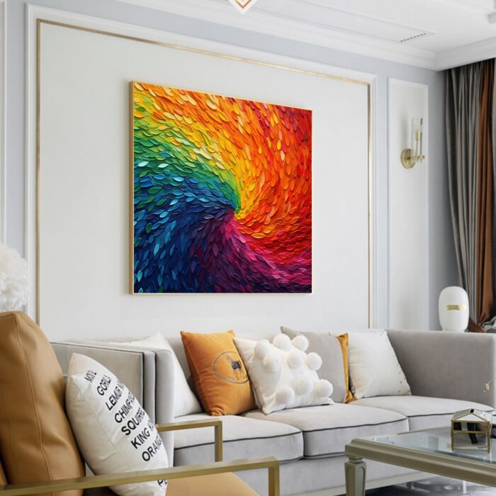 Colorful Texture Oil Painting on Canvas Thick Textured Square Wall Art Abstract Rotation Texture Painting Living Room Wall Decor - Image 9