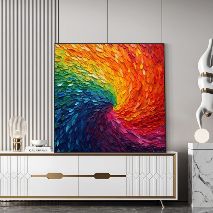 Colorful Texture Oil Painting on Canvas Thick Textured Square Wall Art Abstract Rotation Texture Painting Living Room Wall Decor - Image 8