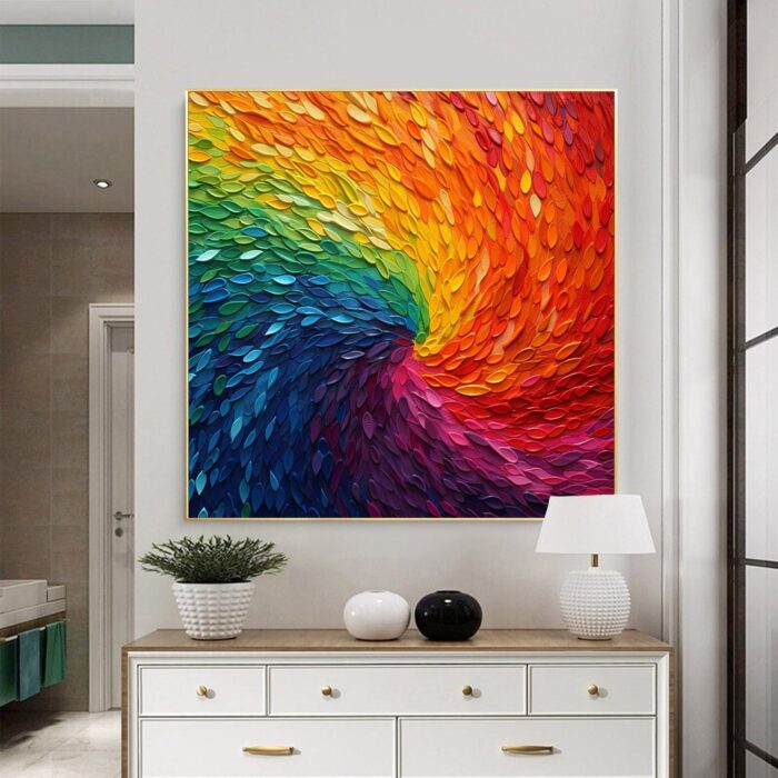 Colorful Texture Oil Painting on Canvas Thick Textured Square Wall Art Abstract Rotation Texture Painting Living Room Wall Decor - Image 3