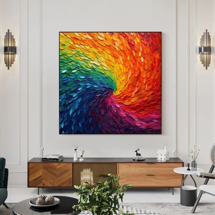 Colorful Texture Oil Painting on Canvas Thick Textured Square Wall Art Abstract Rotation Texture Painting Living Room Wall Decor