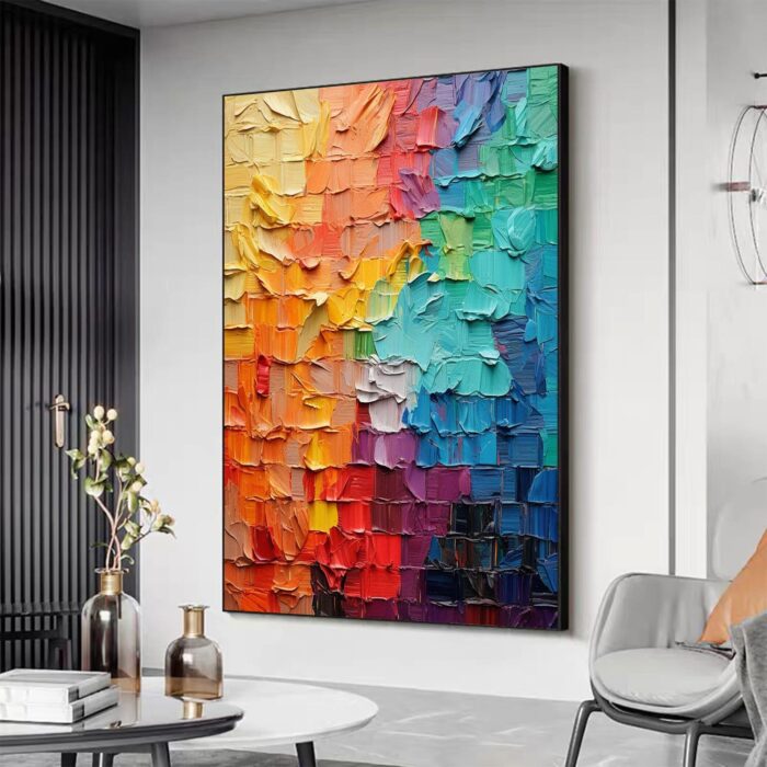 Colorful Texture Painting Large Thick Oil Wall Decor Abstract Canvas Wall Art Vertical Home Bedroom Wall Decoration - Image 9