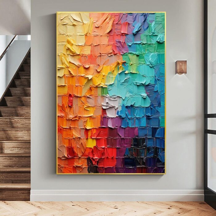 Colorful Texture Painting Large Thick Oil Wall Decor Abstract Canvas Wall Art Vertical Home Bedroom Wall Decoration