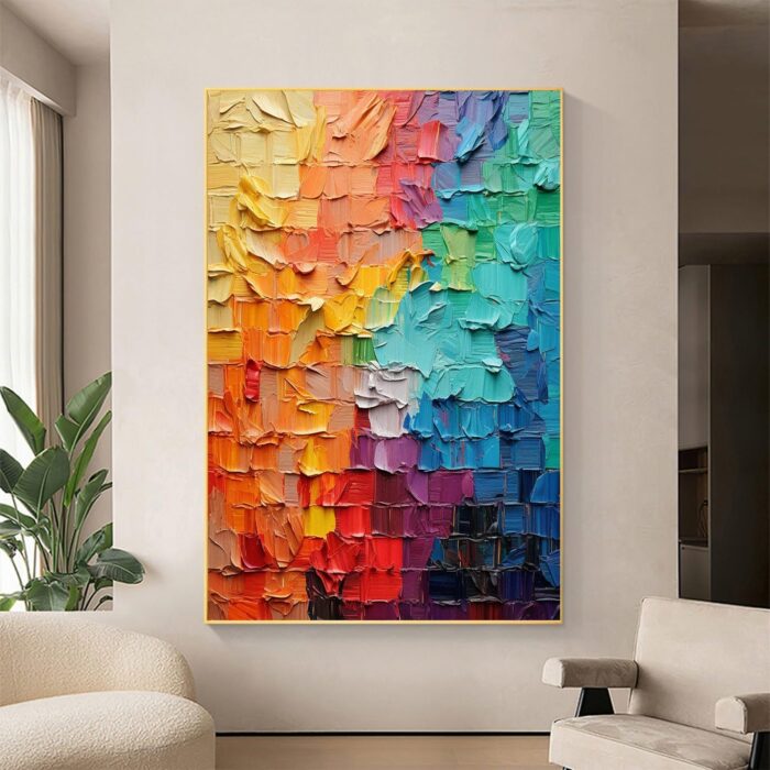 Colorful Texture Painting Large Thick Oil Wall Decor Abstract Canvas Wall Art Vertical Home Bedroom Wall Decoration - Image 3