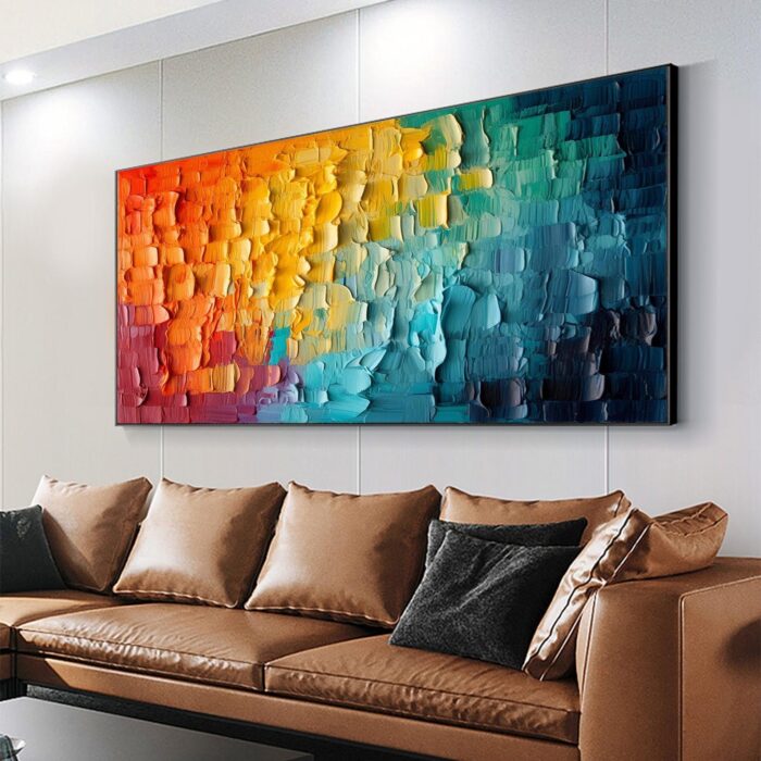 Colorful Texture Wall Decor Yellow and Green Wall Art Abstract Thick Oil Art Paintings For Living Room