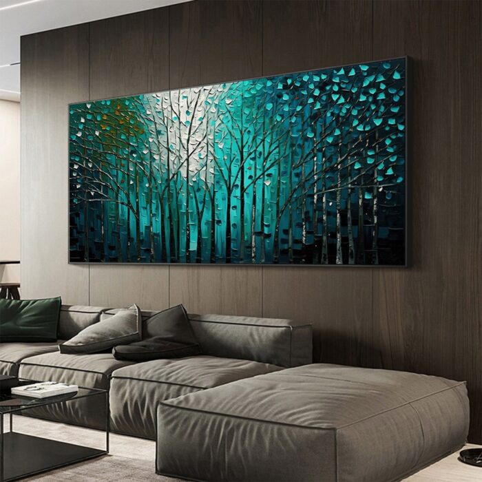 Dark Green Forest Wall Art White Teal Green Painting Artwork for Living Room Bedoom Home Decoration - Image 10