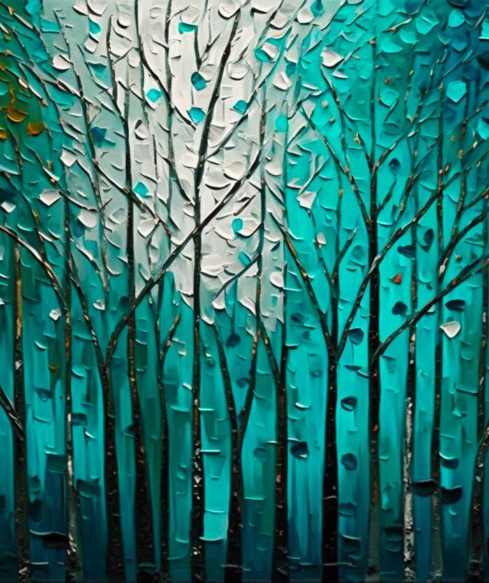 Dark Green Forest Wall Art White Teal Green Painting Artwork for Living Room Bedoom Home Decoration - Image 2