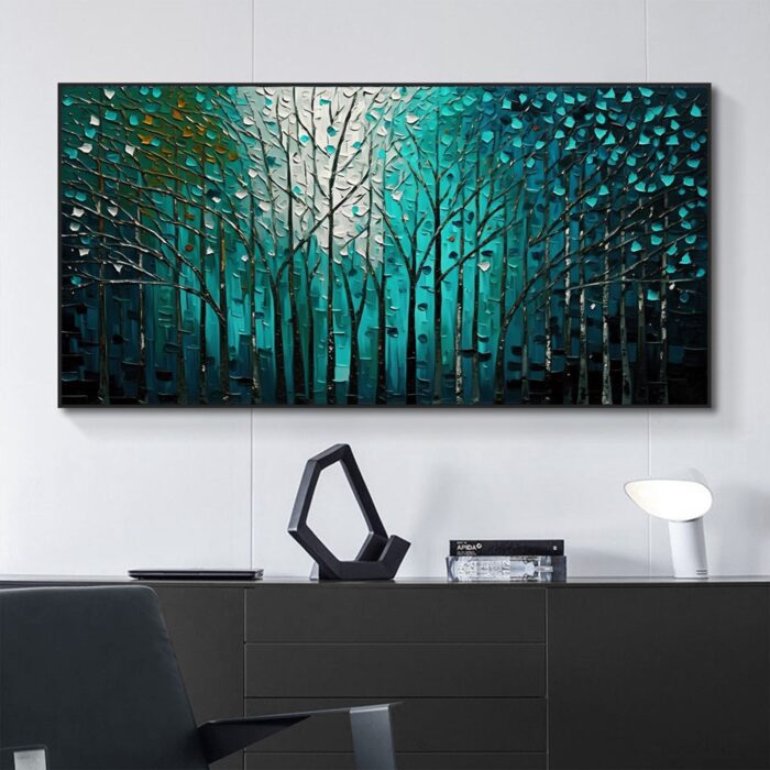 Dark Green Forest Wall Art White Teal Green Painting Artwork for Living Room Bedoom Home Decoration - Image 8