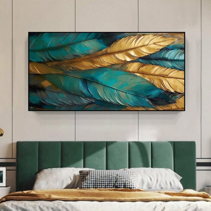 Extra Large Gold Leaf Canvas Art Abstract Green and Gold Painting Canvas Wall Art Modern Home Decoration Art - Image 4