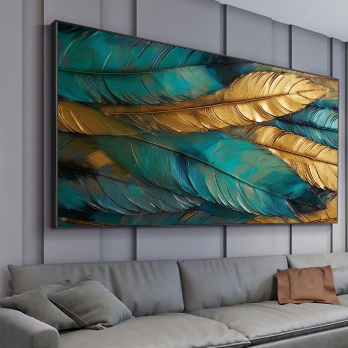 Extra Large Gold Leaf Canvas Art Abstract Green and Gold Painting Canvas Wall Art Modern Home Decoration Art - Image 6