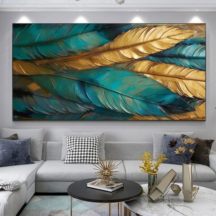 Extra Large Gold Leaf Canvas Art Abstract Green and Gold Painting Canvas Wall Art Modern Home Decoration Art - Image 3