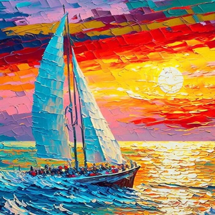 Extra Large White Sails Sailing Ship Yacht Canvas Art Modern Sailing Boat Wall Art Sunset Seascape Art Home Decoration - Image 2