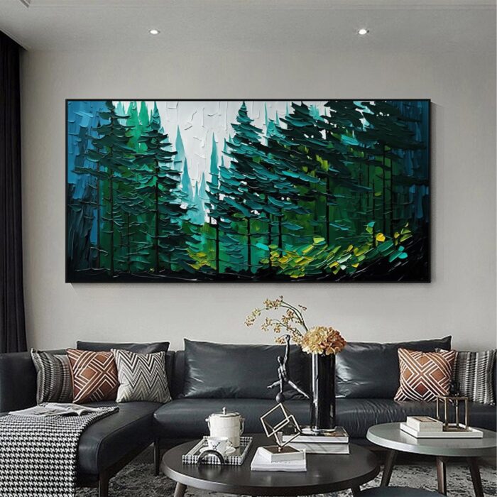 Green Forest Oil Painting Original Artwork on Canvas Large Painting Green Trees Landscape Wall Art For Room Decoration