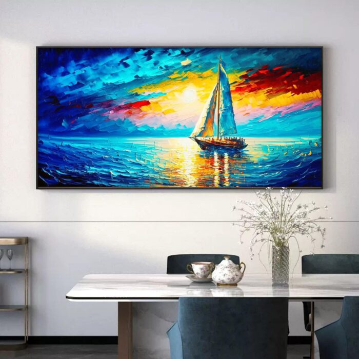 Hand Painted Sail Boat Canvas Art Abstract Nautical Sailing Boat Painting Canvas Wall Art Modern Home Decoration - Image 6