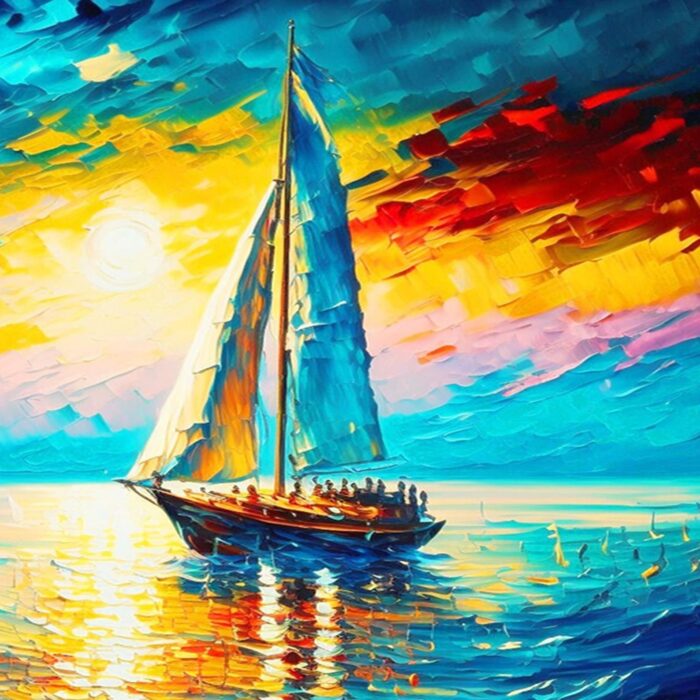 Hand Painted Sail Boat Canvas Art Abstract Nautical Sailing Boat Painting Canvas Wall Art Modern Home Decoration - Image 2