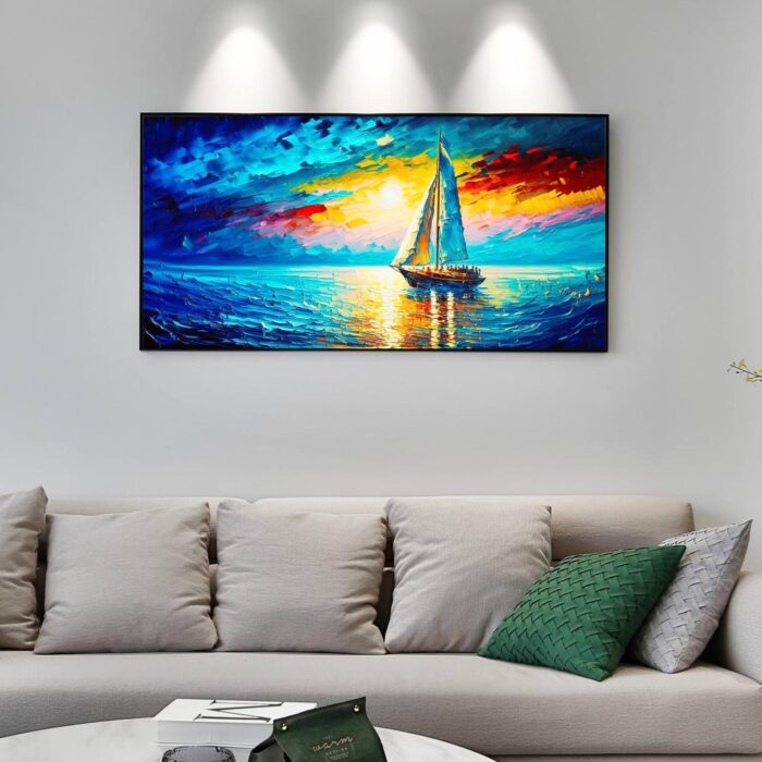 Hand Painted Sail Boat Canvas Art Abstract Nautical Sailing Boat Painting Canvas Wall Art Modern Home Decoration - Image 3