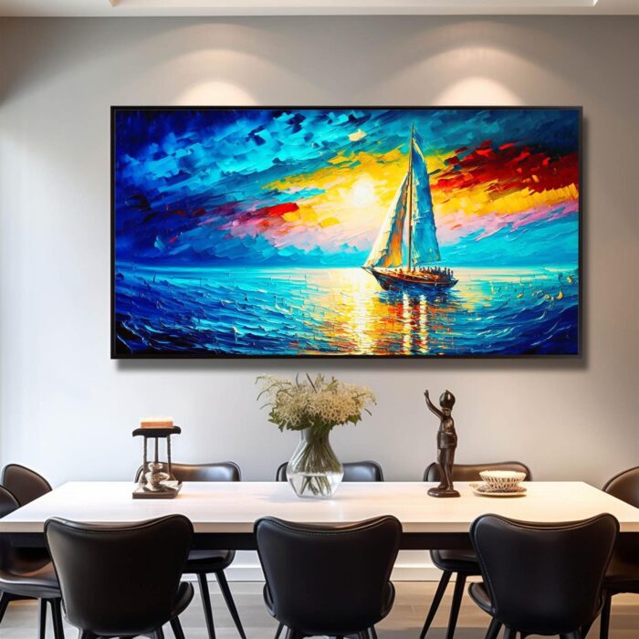 Hand Painted Sail Boat Canvas Art Abstract Nautical Sailing Boat Painting Canvas Wall Art Modern Home Decoration - Image 4