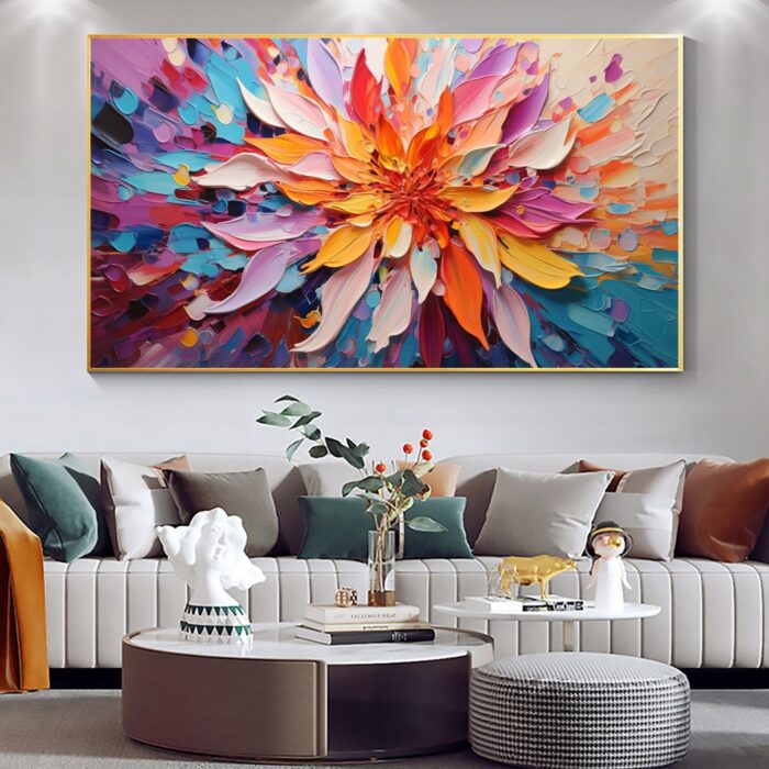 Large Abstract Flower Oil Painting Colorful Texture Flower Canvas Wall Art Heavy Texture Petals Floral Painting Living Room Wall Decor