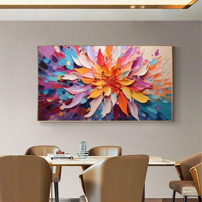 Large Abstract Flower Oil Painting Colorful Texture Flower Canvas Wall Art Heavy Texture Petals Floral Painting Living Room Wall Decor - Image 3