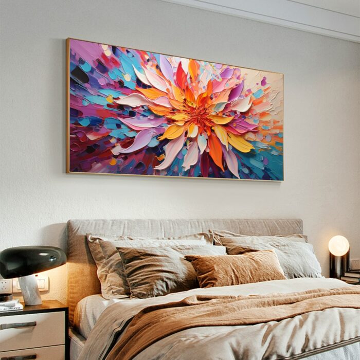 Large Abstract Flower Oil Painting Colorful Texture Flower Canvas Wall Art Heavy Texture Petals Floral Painting Living Room Wall Decor - Image 4