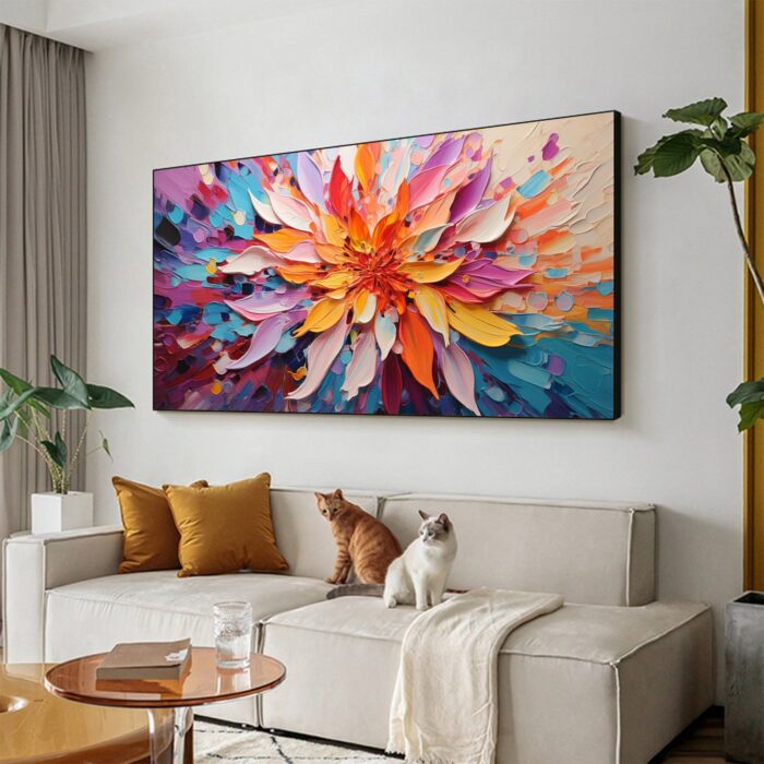 Large Abstract Flower Oil Painting Colorful Texture Flower Canvas Wall Art Heavy Texture Petals Floral Painting Living Room Wall Decor - Image 5