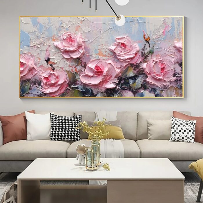 Large Flower Wall Art Pink Floral Painting on Canvas Texture Flowers Painting For Bedroom Living Room Wall Decor