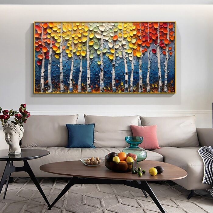 Large Landscape Birch Tree on Canvas Colorful Poplar Tree Oil Painting Texture Forest Canvas Wall Art Decor Living Room - Image 3