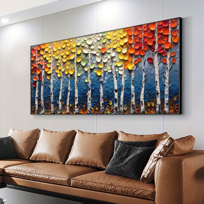 Large Landscape Birch Tree on Canvas Colorful Poplar Tree Oil Painting Texture Forest Canvas Wall Art Decor Living Room - Image 9