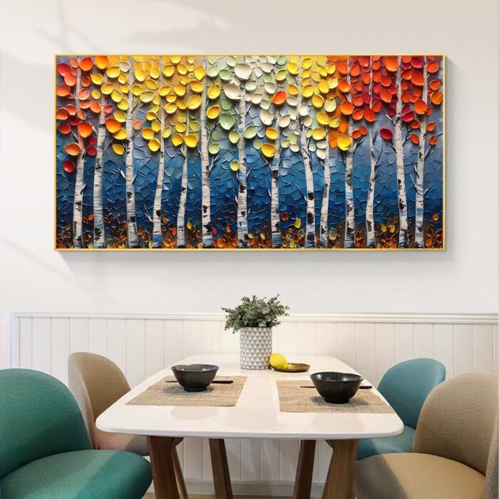 Large Landscape Birch Tree on Canvas Colorful Poplar Tree Oil Painting Texture Forest Canvas Wall Art Decor Living Room - Image 5