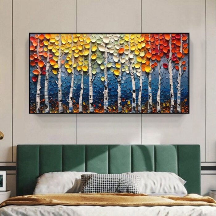 Large Landscape Birch Tree on Canvas Colorful Poplar Tree Oil Painting Texture Forest Canvas Wall Art Decor Living Room - Image 7