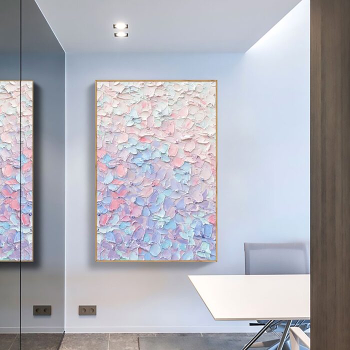 Large Pink Oil Painting On Canvas Blue Textured Vertical Abstract Art Wall Paintings Home Office Decorations - Image 6