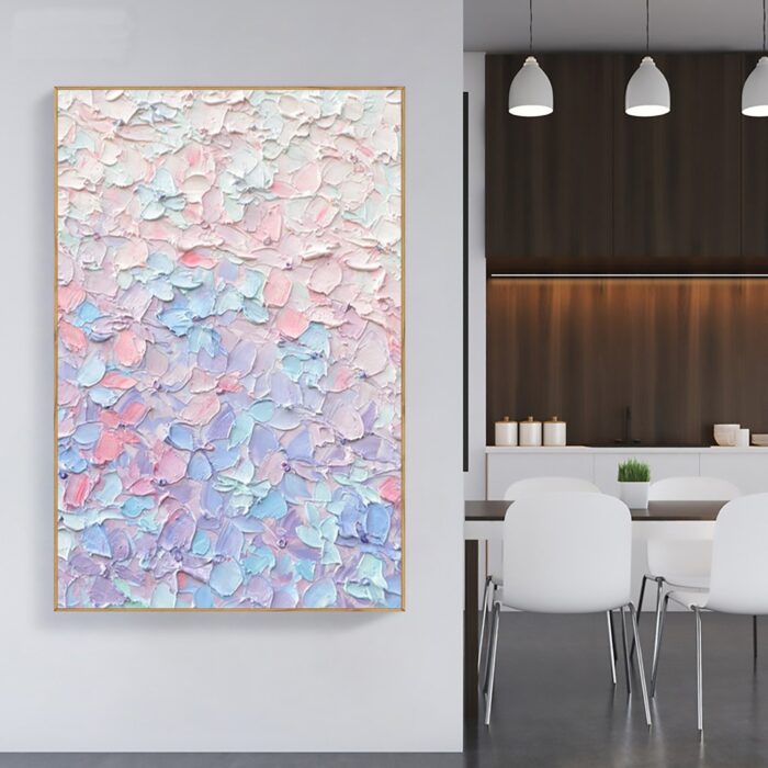 Large Pink Oil Painting On Canvas Blue Textured Vertical Abstract Art Wall Paintings Home Office Decorations - Image 4