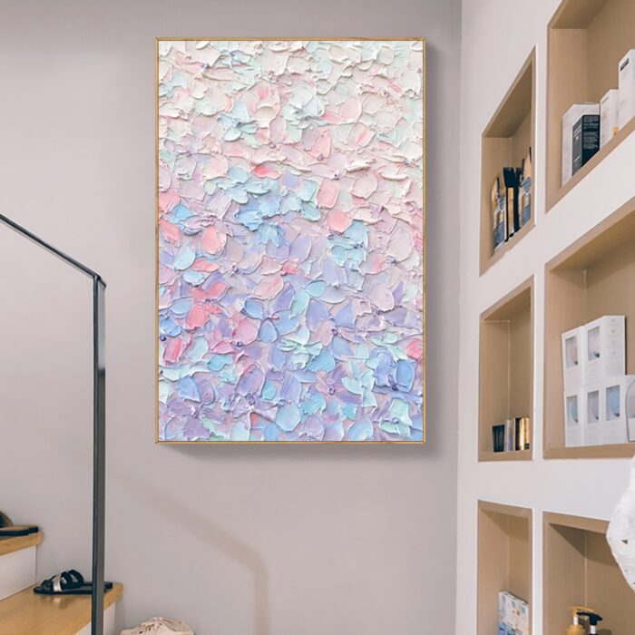 Large Pink Oil Painting On Canvas Blue Textured Vertical Abstract Art Wall Paintings Home Office Decorations - Image 5