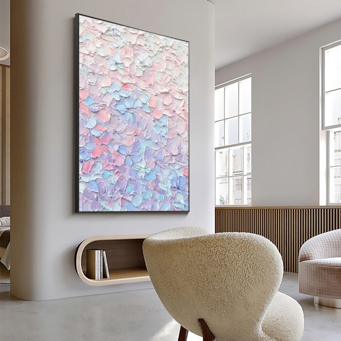 Large Pink Oil Painting On Canvas Blue Textured Vertical Abstract Art Wall Paintings Home Office Decorations - Image 10