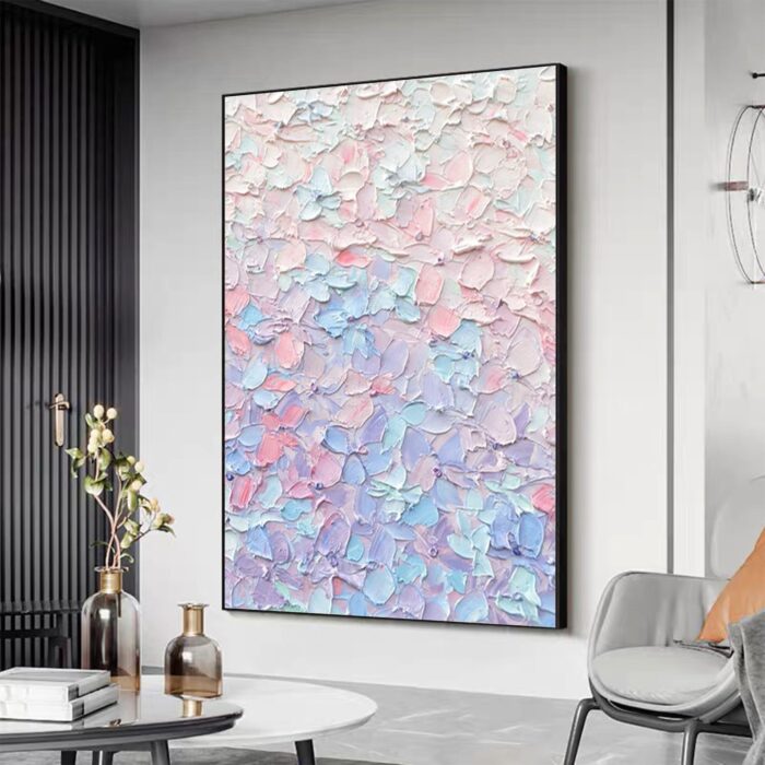 Large Pink Oil Painting On Canvas Blue Textured Vertical Abstract Art Wall Paintings Home Office Decorations - Image 9