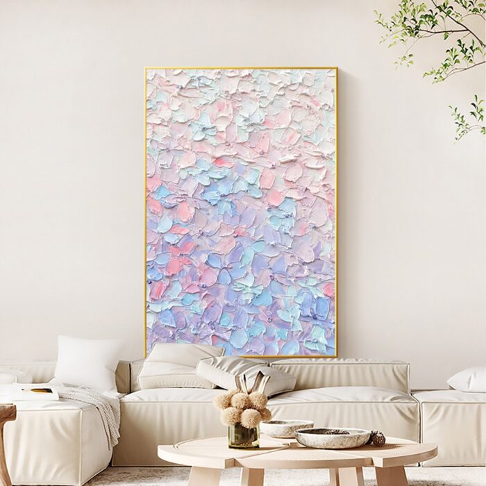 Large Pink Oil Painting On Canvas Blue Textured Vertical Abstract Art Wall Paintings Home Office Decorations - Image 7