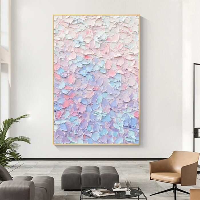 Large Pink Oil Painting On Canvas Blue Textured Vertical Abstract Art Wall Paintings Home Office Decorations