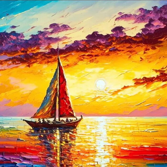 Large Sailing Boat Wall Art Sailing Ship Canvas Painting Sunset Artwork Seascape Home Decor for Living Room Office - Image 2