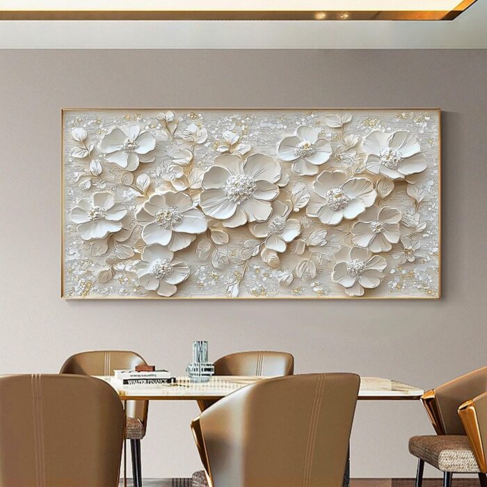 Large White Flower Paintings Wall Art Floral Thick Texture Artwork Wall Decor for Living Room Bedroom Bathroom - Image 6